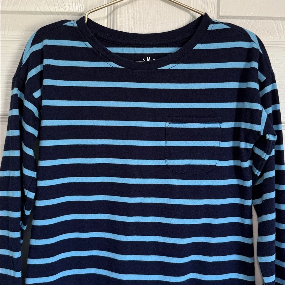Primary Kids Long Sleeve Tunic Tees - Navy and Red Stripes